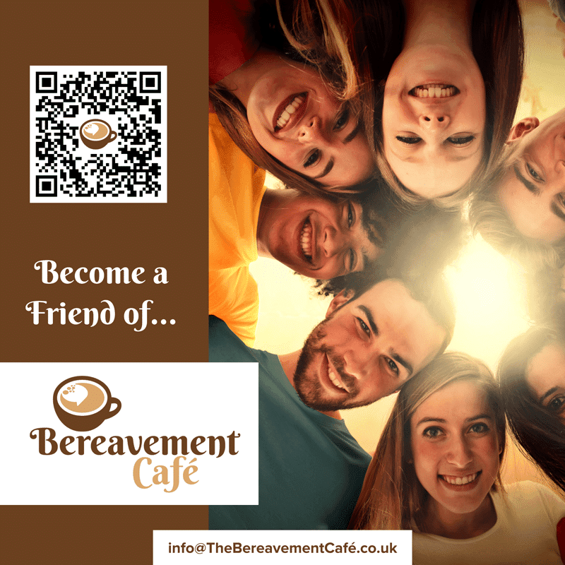 The-Bereavement-Cafe-become-a-Friend social media graphic design with luminite