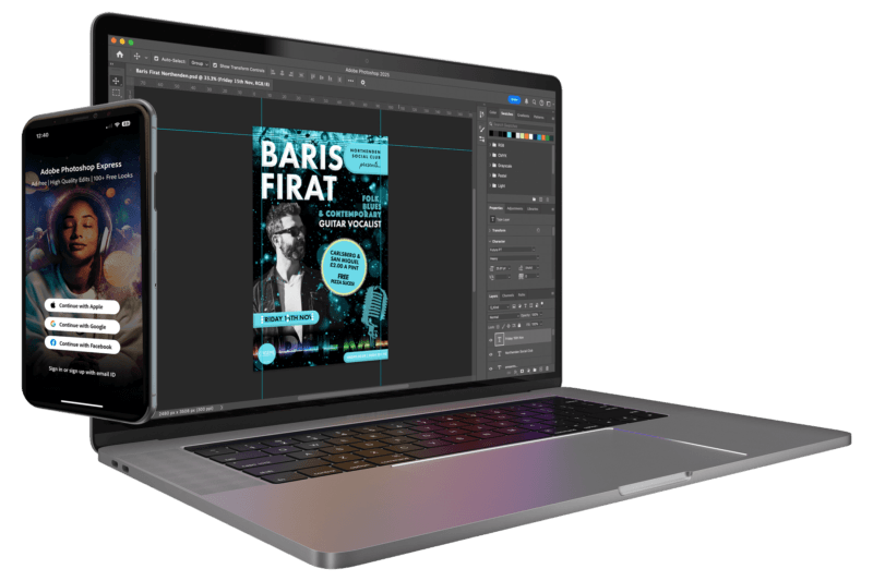 poster design on photoshop laptop screen