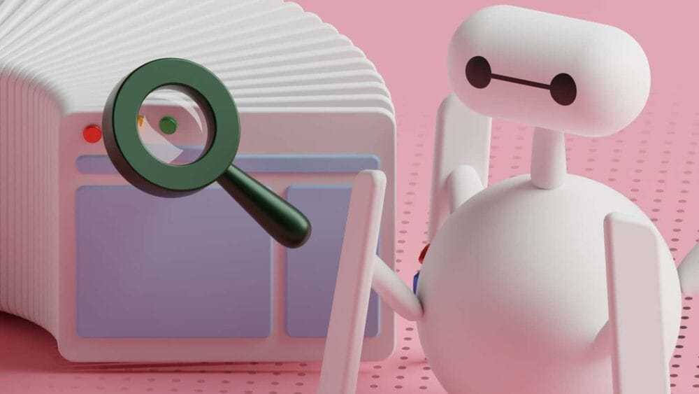 Photo by Growtika what is cache a white robot holding a magnifying glass